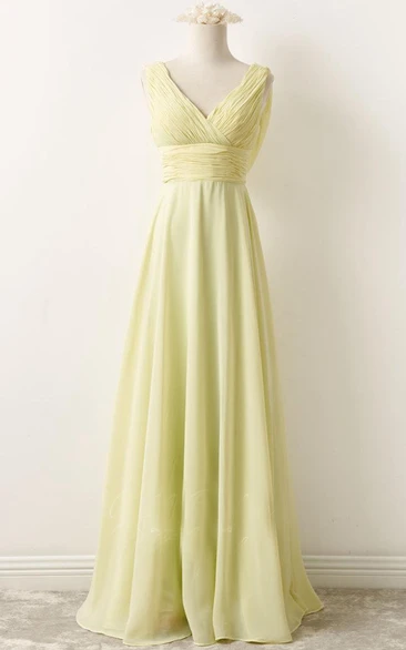 Chiffon Sleeveless A-line Floor-length Bridesmaid Dress With Deep-V Back
