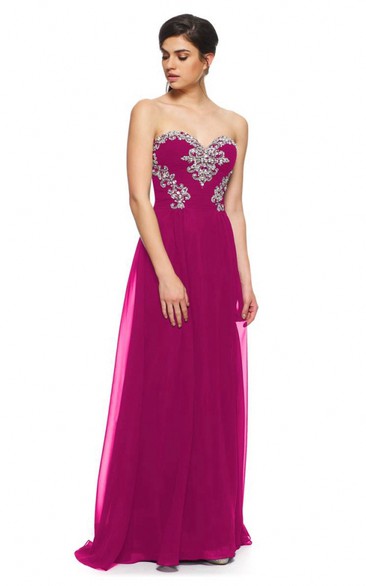 A Line Sweetheart Sleeveless Floor-length Chiffon Prom Dress with Corset Back and Beading