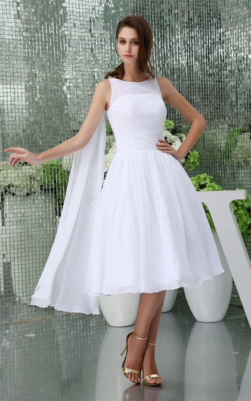 A-Line Pleated Chiffon Sleeveless 3-4-Length Dress
