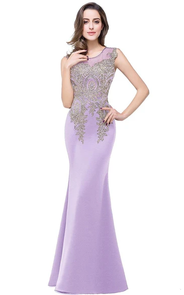 Sheath Scoop-neck Sleeveless formal Dress With Beading And Illusion