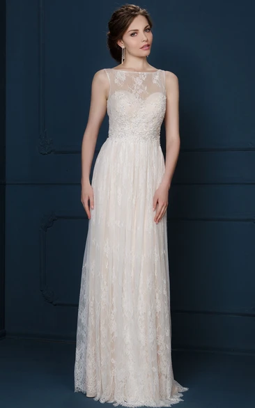 refine Bateau Sleeveless Lace Wedding Dress With Keyhole back