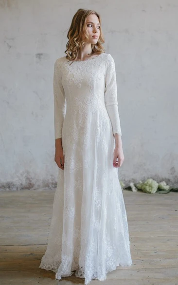 Modest Lace Scoop Neckline Wedding Dress