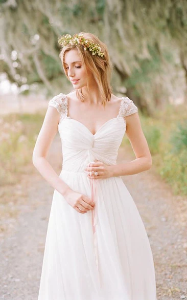 Sweetheart Chiffon Cap Short Sleeve Wedding Dress