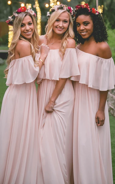 Adorable Off-the-shoulder Chiffon Bridesmaid Dress With Ruching And Pleats