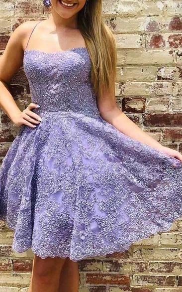 Lilac Lace Short Empire A-line Homecoming Dress