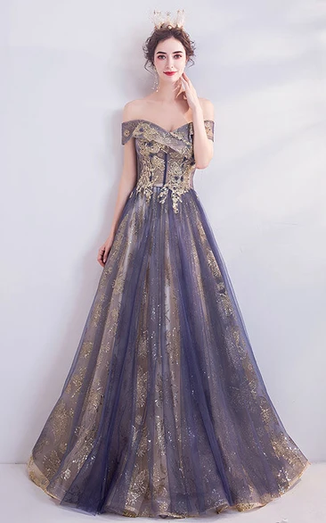 A-line Off-the-shoulder Elegant Princess Two-Tone Party Prom Dress