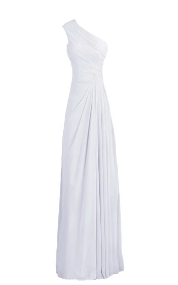 Long Pleated Ruched One-Shoulder Chiffon Floor-Length Dress