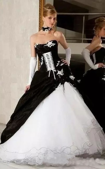 Sweetheart A-Line Sleeveless Organza Taffeta Floor-length Wedding Dress with Zipper Corset Back