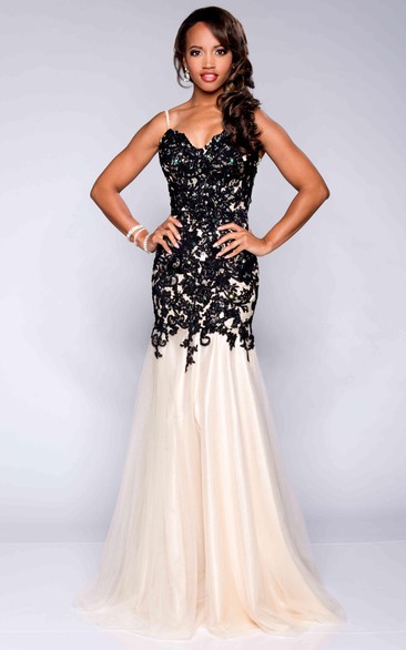 Spaghetti Sweetheart Trumpet Prom Dress With Appliques