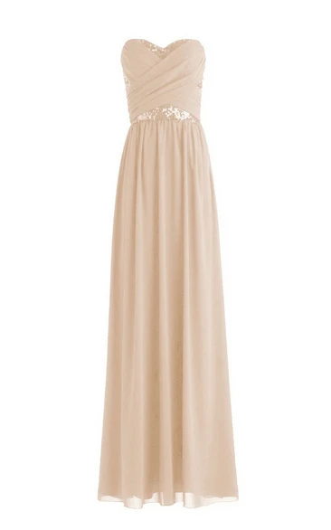 Sweetheart Criss cross Ruched long Bridesmaid Dress With Sequins