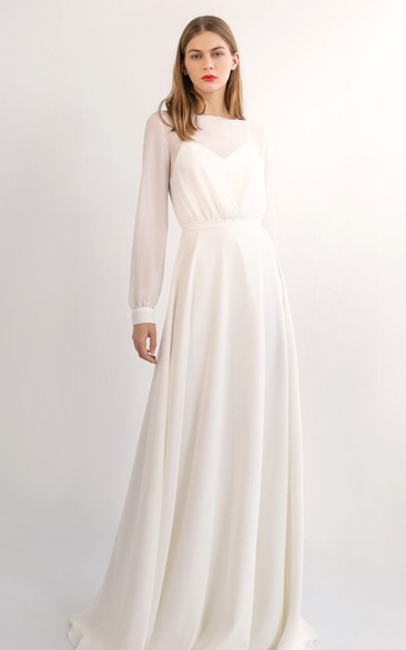 Simple Chiffon Long Sleeve Winter Empire Wedding Dress