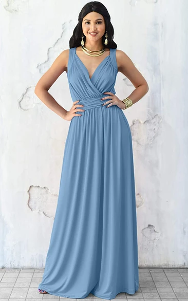 Unique A Line Chiffon V-neck Floor-length Bridesmaid Dress With Ruching