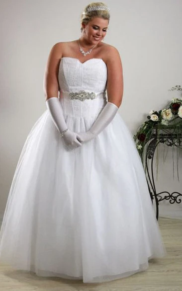 Sweetheart Tulle Satin Ball Gown With Embellished Waist