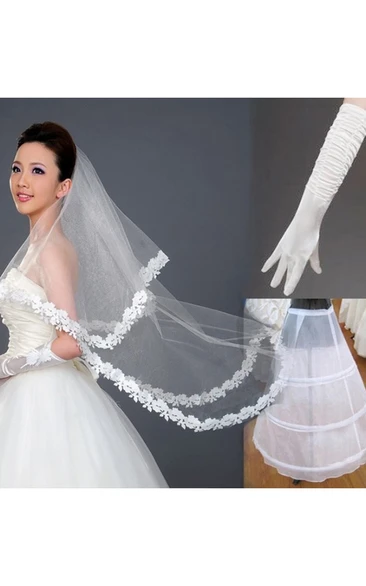 Cheap New Style Wedding Veil Gloves Petticoat Three-Piece Package