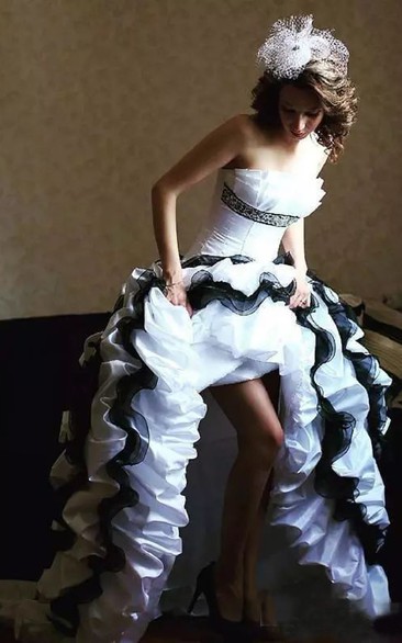 Strapless A-Line Sleeveless Taffeta High-Low Wedding Dress with Corset Back
