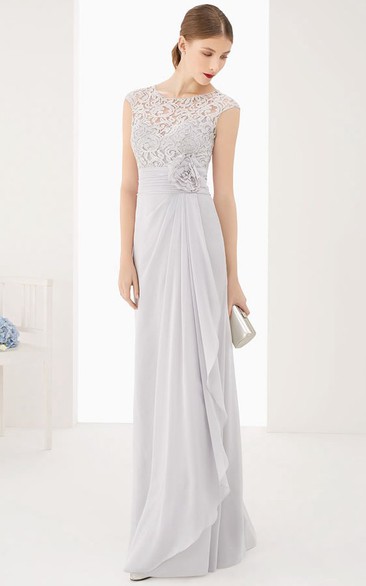 Sheath Scoop Sleeveless Floor-length Chiffon Mother Of The Bride Dress with Appliques and Draping