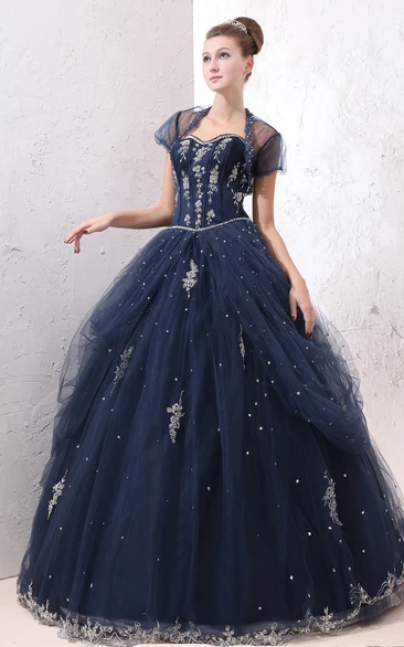 Tulle Overlay Lace Appliques A-Line Exquisite Ball Gown