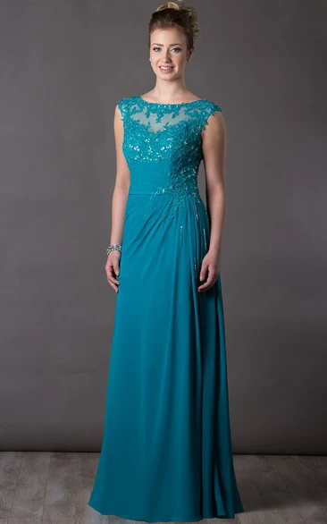 Sheath Scoop Sleeveless Floor-length Chiffon Mother Of The Bride Dress with Appliques and Sequins