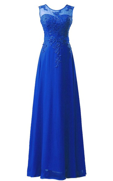 Chiffon Lace Applique Sleeveless Amazing Long Dress