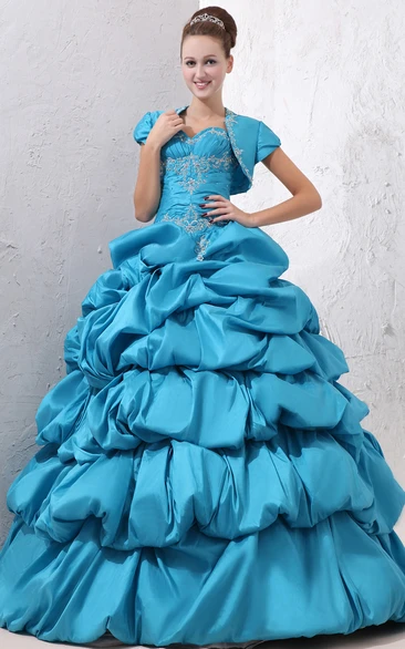 Sweetheart Pick-Up Ruffled Crystal Strapless Sleeveless Princess Ball Gown