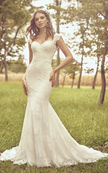 Cap Sleeve Sweetheart Mermaid Lace Wedding Dress With Open Back And Buttons