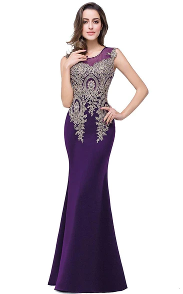 Satin Lace Sleeveless Stunning Appliqued Mermaid Gown