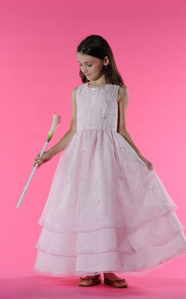 Tulle Embroidery A-Line Scoop-Neckline Flower Girl Dress