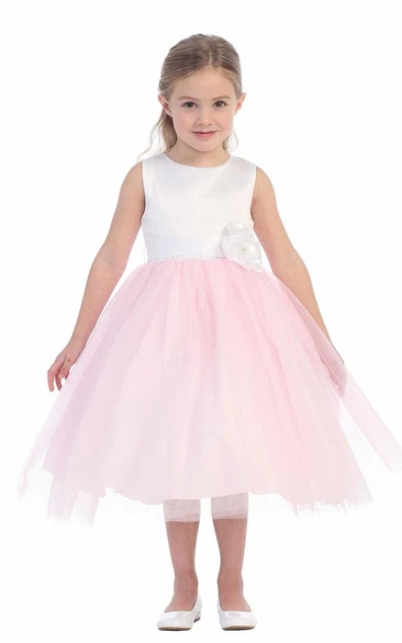 Tulle Embroidery 3-4-Length Floral Flower Girl Dress