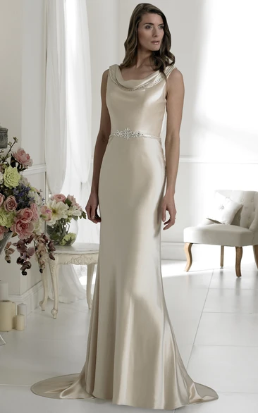 cowl-neck Sleeveless Floor-length Dress With Beading And Low-V Back