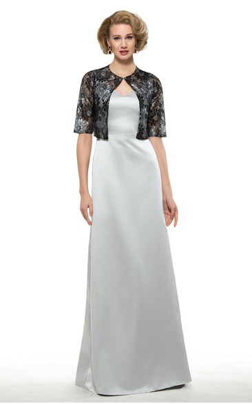 Elegant Satin Sheath V-Neck Floor Length Dress with Bolero