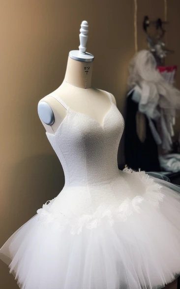 Spaghetti Beaded Empire A-line Short White Graduation Wedding Dress