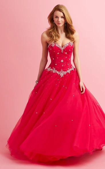 Sweetheart A-line Tulle Ball Gown Prom Dress With Beading And Applique