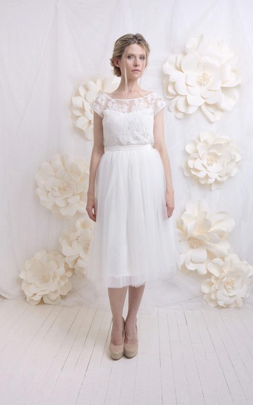 Lace-Top Bohemian-Inspire Bridal Short Romantic Dress