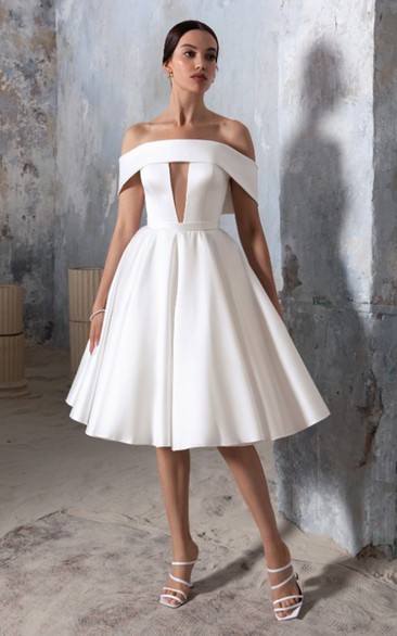 Simple Satin A Line Off-the-shoulder Wedding Dress with Ruching