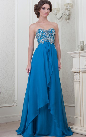 A-line Sweetheart Sleeveless Floor-length Chiffon Evening Dress with Beading and Draping