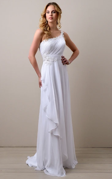 One-shoulder Sleeveless Chiffon Ruched With Appliques Draping