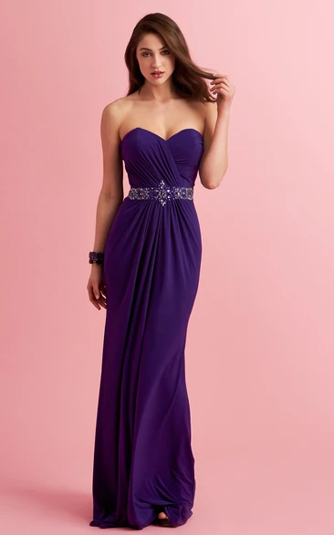 Sheath Sweetheart Jersey Ruched Prom Dress With Jeweled Waist