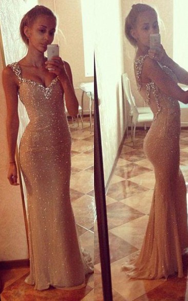 Sequins Sexy Mermaid Prom Dress With Crystals Straps