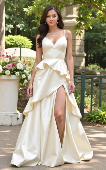 Sexy Spaghetti Chiffon Front Split Petal Dress