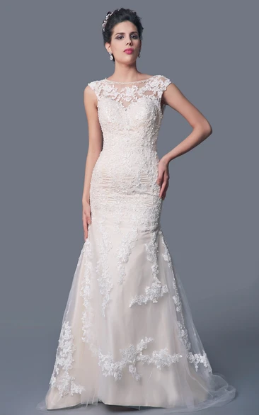 Lace Deep V Back Fishtail High-Neckline Wedding Gown
