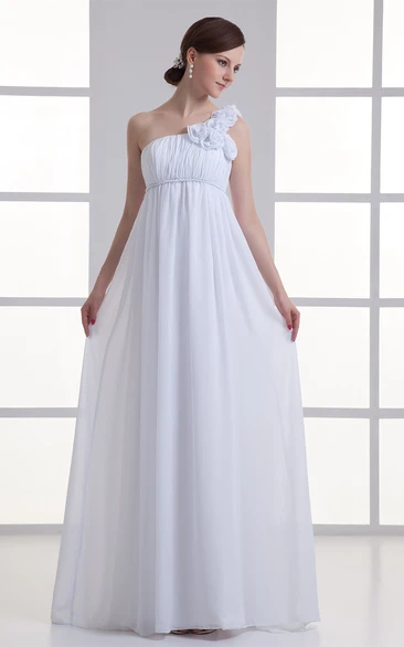 Chiffon Floral Floor-Length Empire One-Shoulder Long Dress
