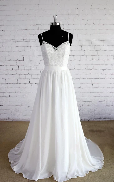 Bridal Lace Top A-Line Spaghetti-Strap Dress