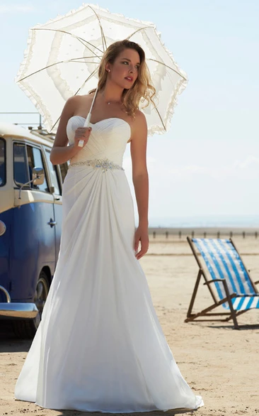 elegant Sweetheart Chiffon Criss-cross Wedding Dress With Embellished Waist