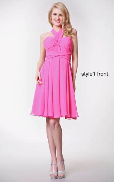 Chiffon Convertible Strapped Ruched Sweetheart Dress