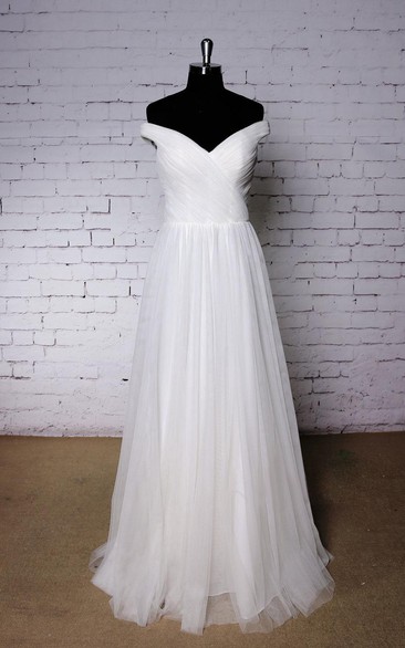 Wedding Ruched Pleats Off-Shoulder Plain Dress