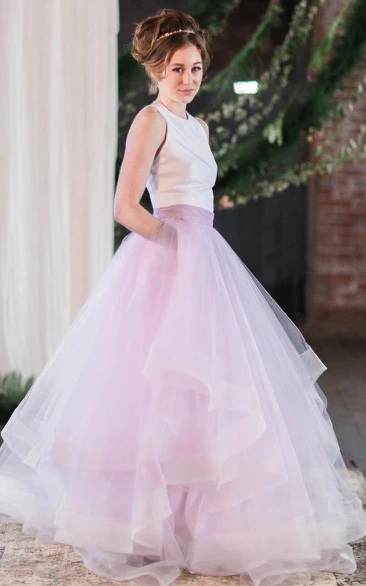 Scoop-neck Sleeveless Tulle Ball Gown With Ruffles