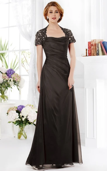Beaded Ruches Floor-Length Short-Sleeved Mother Of The Bride