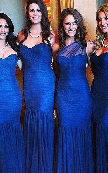 Sexy Mermaid Royal Blue Bridesmaid Dress Ruched Sleeveless
