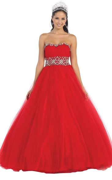 Strapless Waist Jeweler Jeweled Tulle Lace-Up-Back Ball Gown