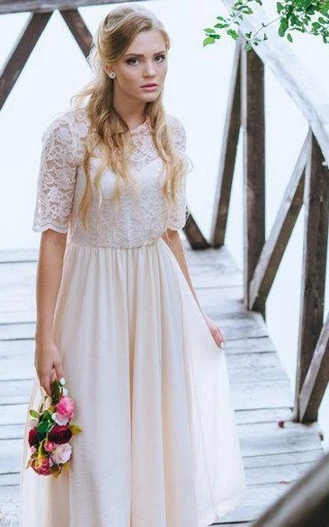 A-Line Lace Bodice Blush Boho Wedding Gown